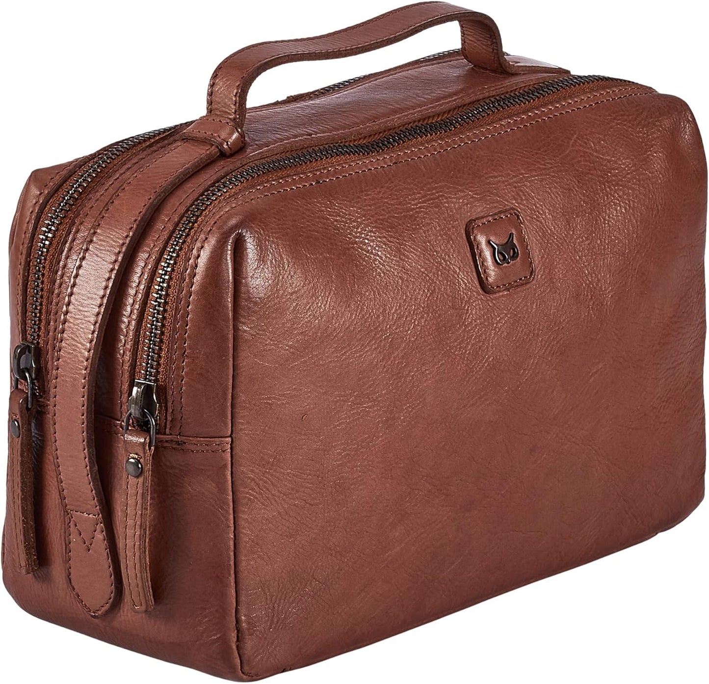 Real Leather Toiletry Bag Dopp Kit for Men Women Travel Shaving Pouch Organiser Double Compartment Cosmetic