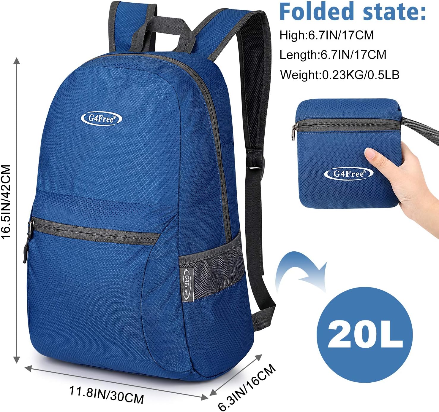 G4Free 20L Lightweight Packable Backpack Travel Hiking Daypack Foldable Backpack for Men Women