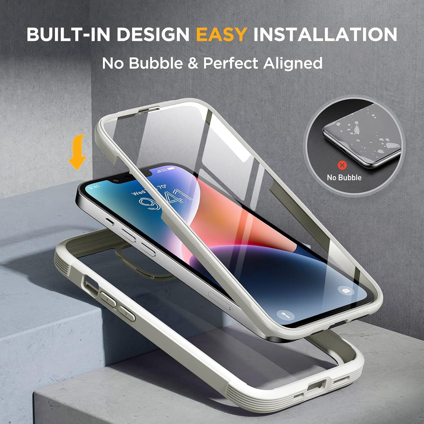 Miracase Glass Series Designed for iPhone 14 Plus Flip Case 6.7 inch, 2023 Upgrade Full-Body Clear Flip Case with Card Holder,White