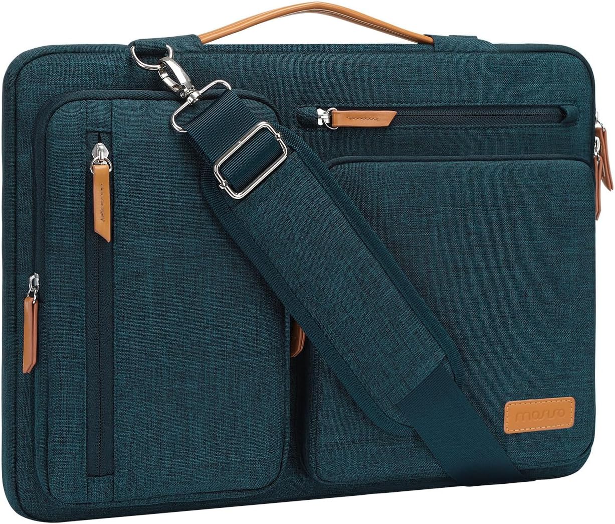 MOSISO 360 Protective Laptop Shoulder Bag,15-15.6 inch Computer Bags Compatible with MacBook Pro 16 inch, HP, Dell, Lenovo, Asus Notebook,Side Open Messenger Bag with 4 Zipper Pockets, Teal Green