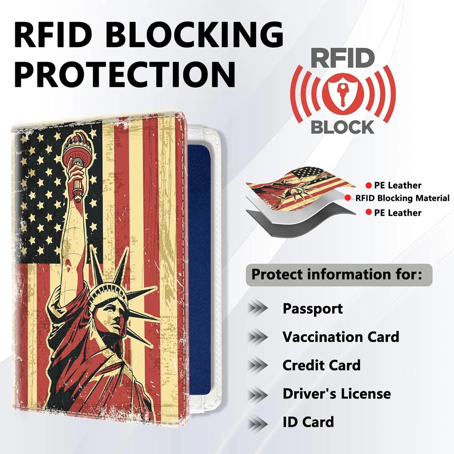 Passport Holder for Travel, Cute Passport Cover for Women Men, Waterproof PU Leather Rfid Blocking Passport Wallet with Credit Card Case for Travel Family, Boys Girls Travel Essentials