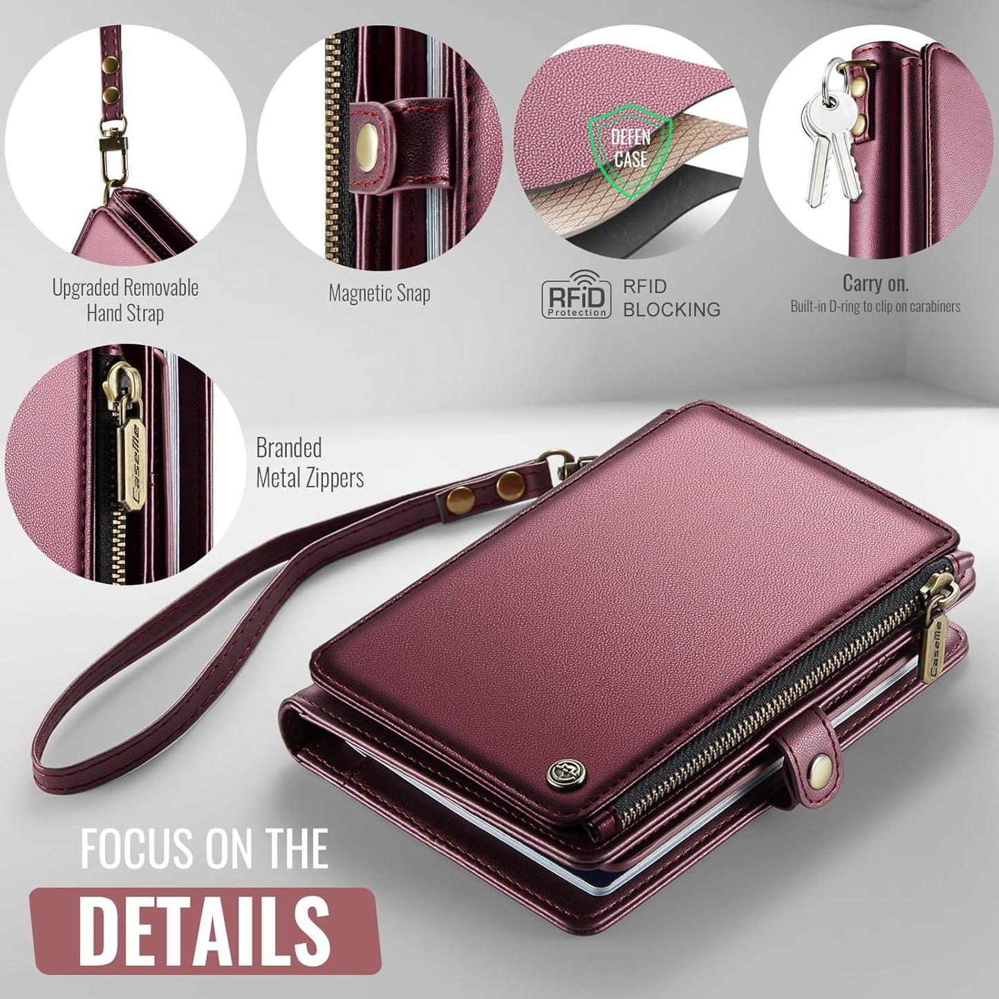Passport Holder Wallet, 12 Card Slots RFID Blocking Travel Organizer, Zippered Coin Pocket & Detachable Wrist Strap Secure AMagnetic Closure Passport Case for Men & Women (Red)