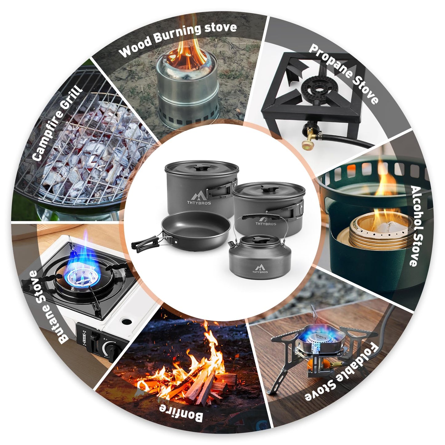 THTYBROS 27Pcs Camping Cookware Set for 4,Pots,Pan,Kettle,Tableware,Camping