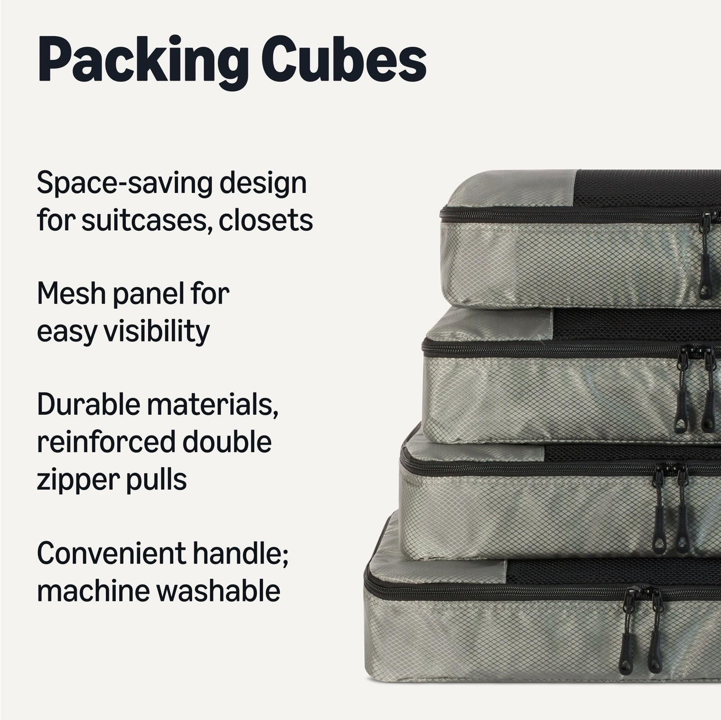 Amazon Essentials 4-Piece Packing Cubes Travel Accessories Set, Luggage Organizer, Suitcase