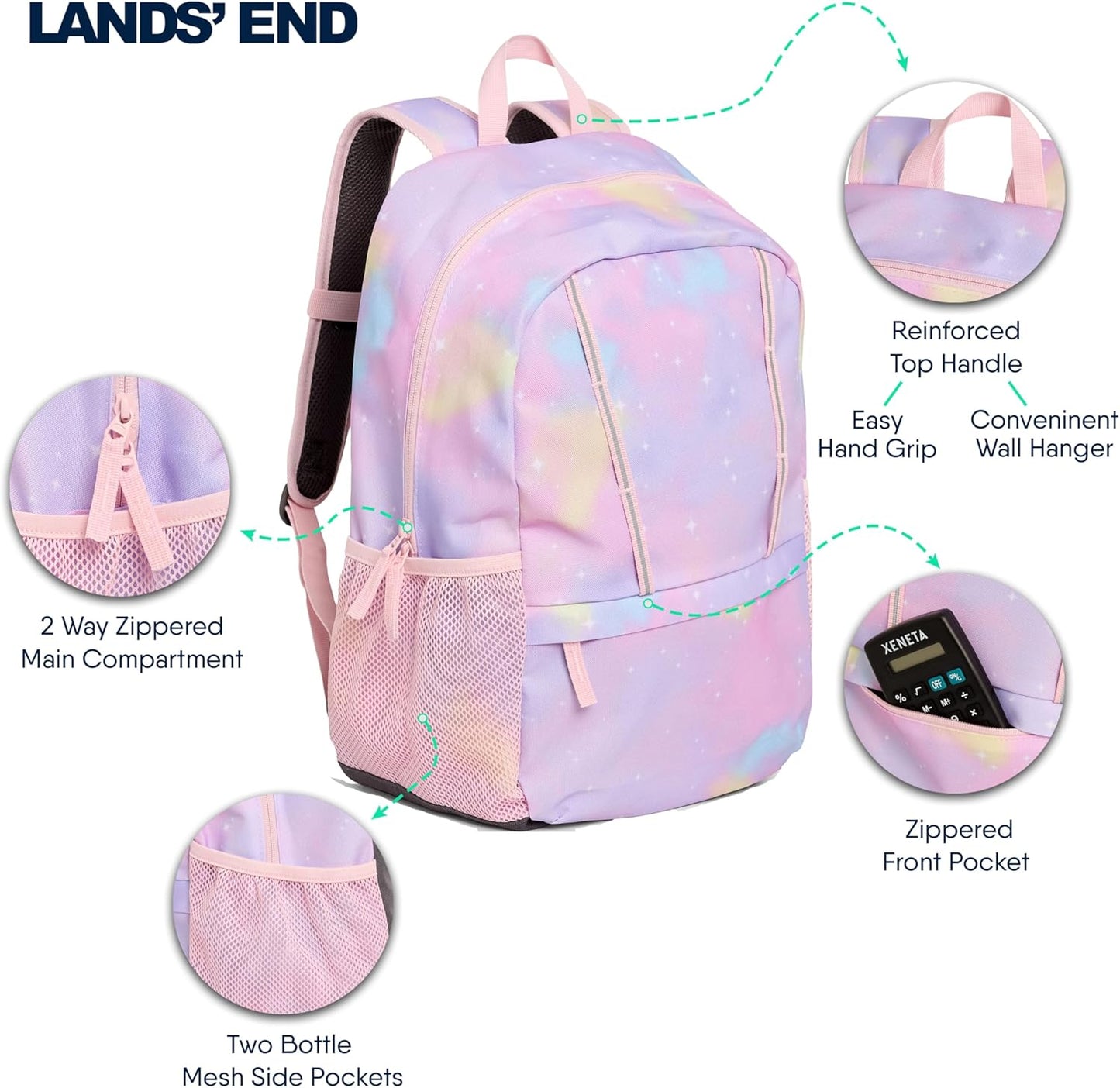 Lands' End Unisex Kids Medium ClassMate Lightweight Durable Elementary School Backpack, Desert Rose