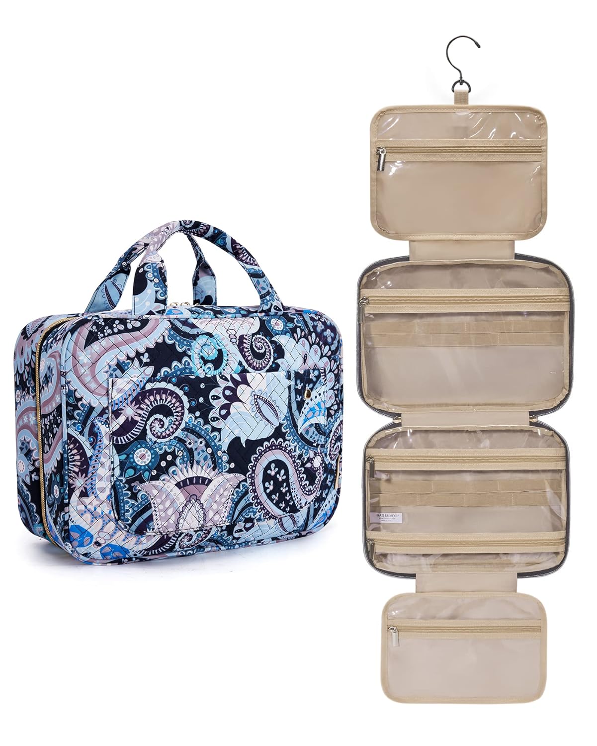 BAGSMART Toiletry Bag Travel Bag with Hanging Hook, Water-resistant Makeup Cosmetic Bag Travel