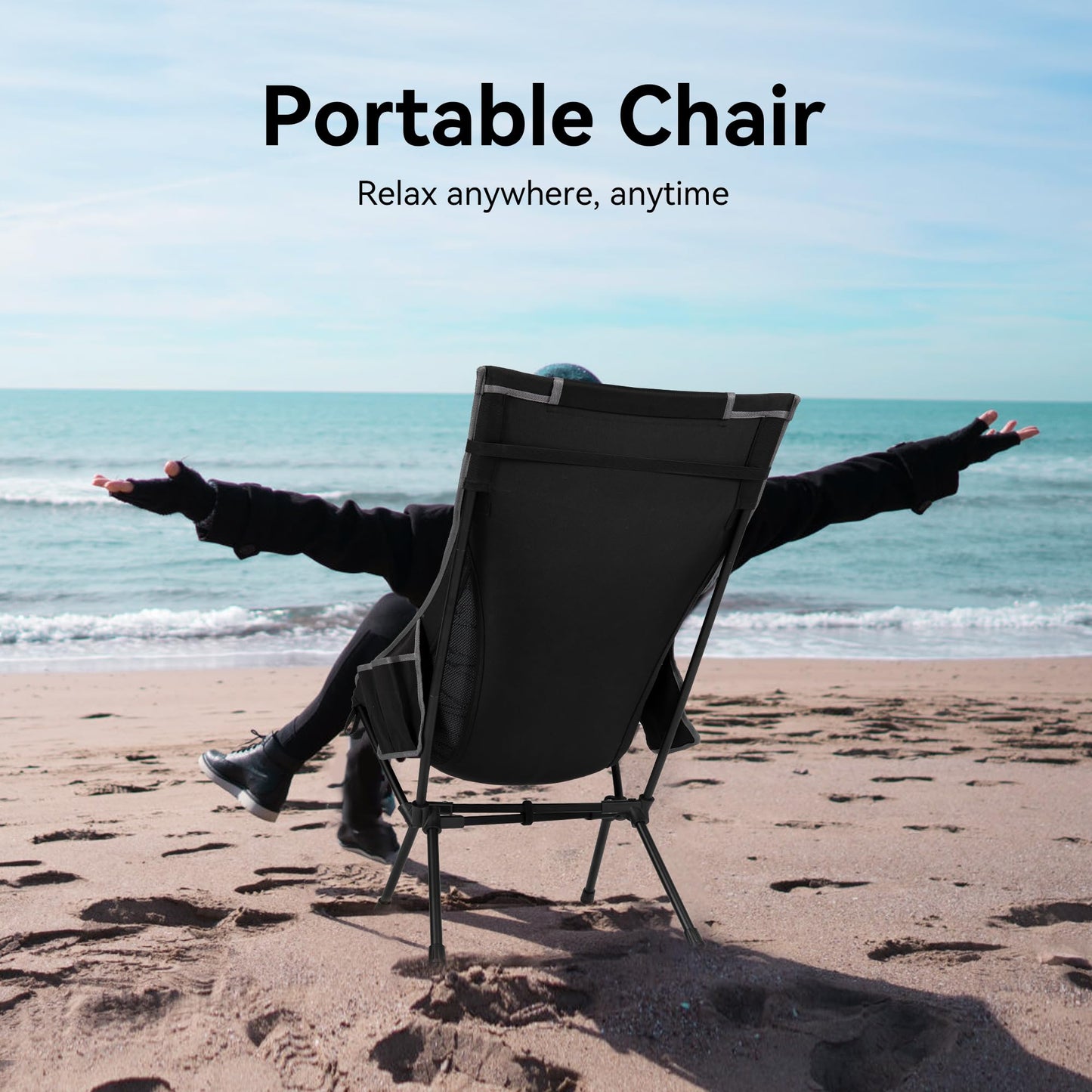 TOBTOS Portable High Back Camping Chair, Support 440 lbs, Ultralight Folding Chair with Head