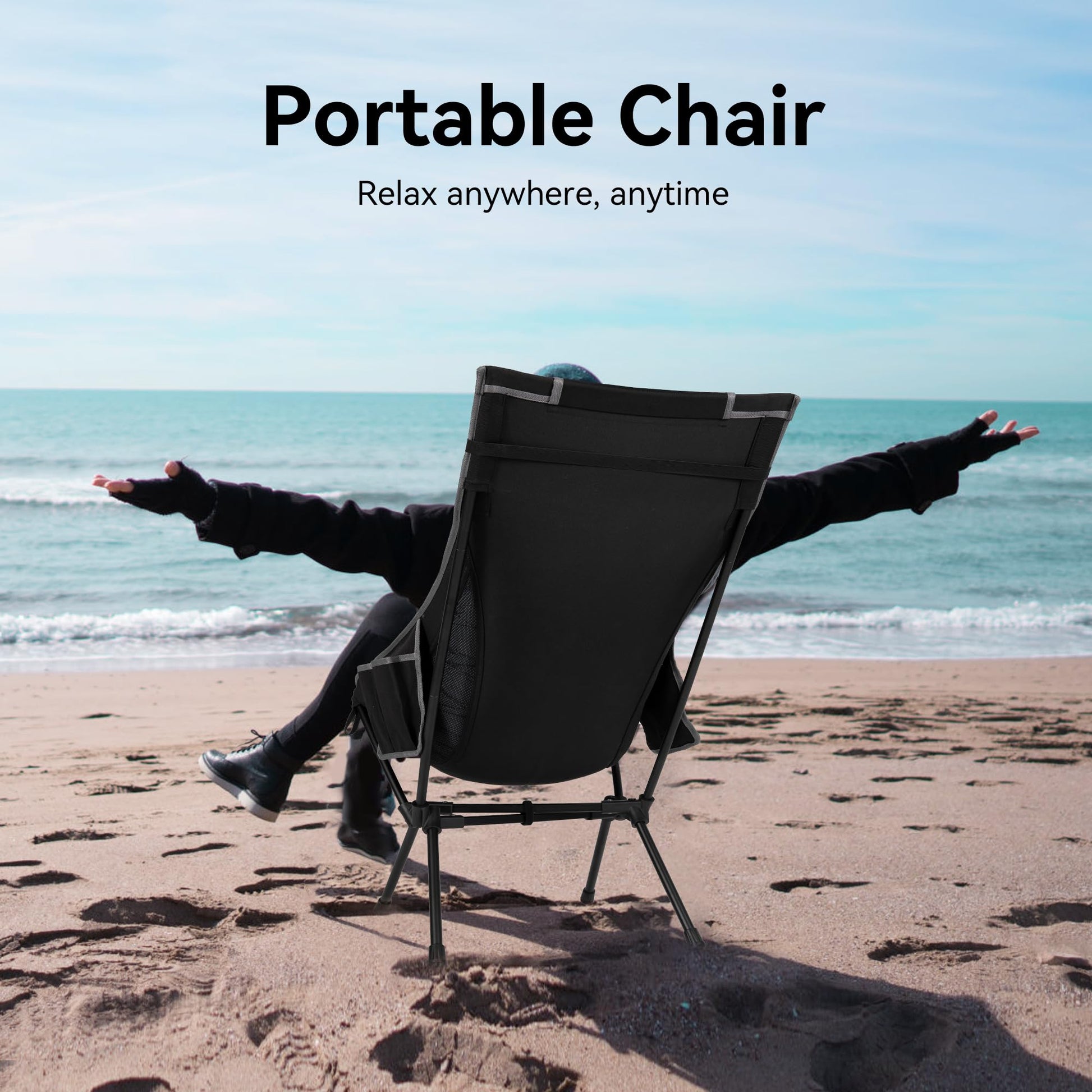 TOBTOS Portable High Back Camping Chair, Support 440 lbs, Ultralight Folding Chair with Head