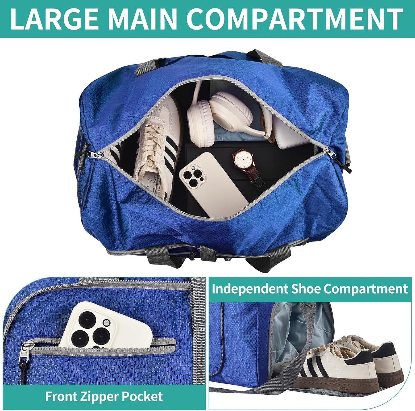 Dimayar Travel Duffle Bag for Men Women - Foldable Duffel Bag with Shoes Compartment - Overnight Bags Waterproof & Tear Resistant(85L,Navy Blue)