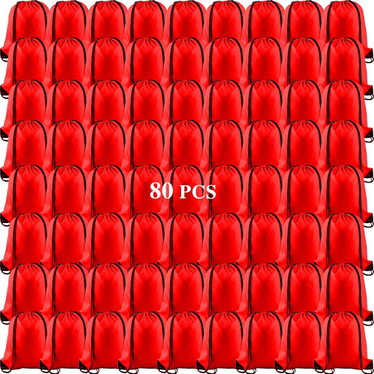 KUUQA 80Pcs Red Drawstring Backpack Bag Sack Drawstring Bags Bulk String Bags Storage Bags for Sport Gym Traveling