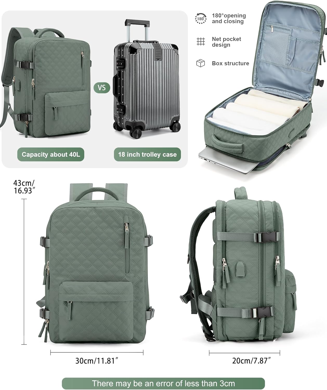 VGCUB Large Travel Backpack for Women Men, Carry on Backpack Airline Approved Gym Backpack Waterproof Business Laptop Daypack,Army Green