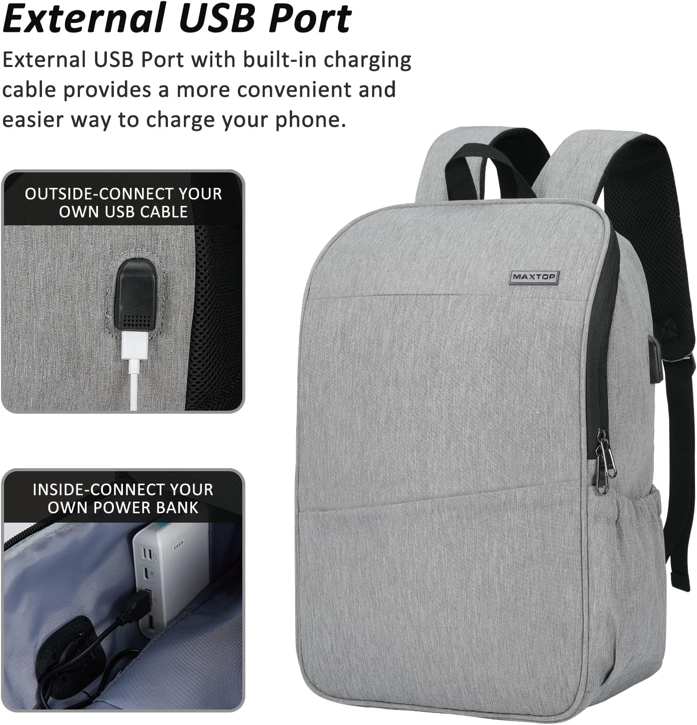 MAXTOP Laptop Backpack Bookbag Backpack with USB Charging Port Anti-Theft[Water Resistant] Work College Business Travel Computer Backpack for Men Women Fits up to 17" Notebook
