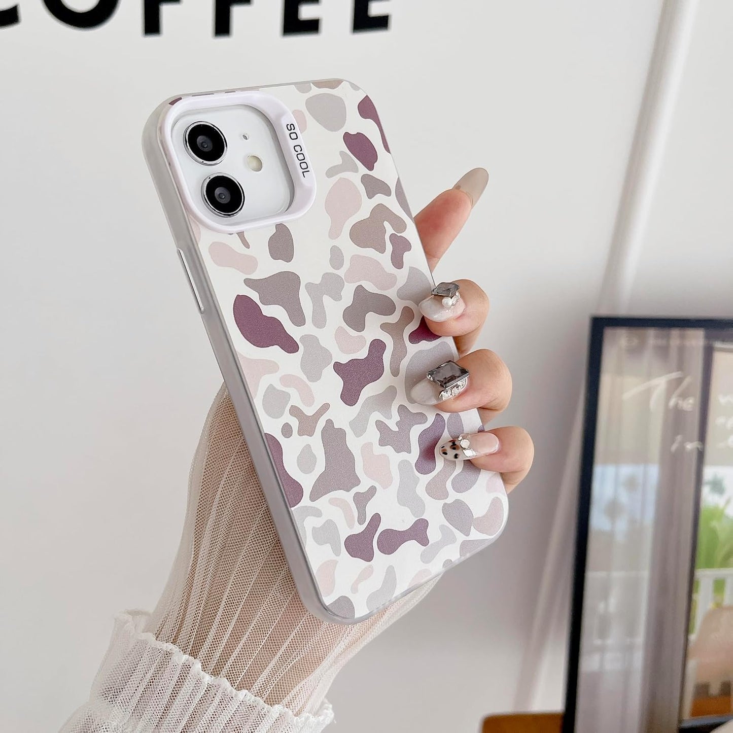 for iPhone 12 Case & iPhone 12 Pro Case, Vintage Camo Pattern Design for Men Boys Teens, Cool Camouflage Shockproof Protective Cover for Girls Women - White