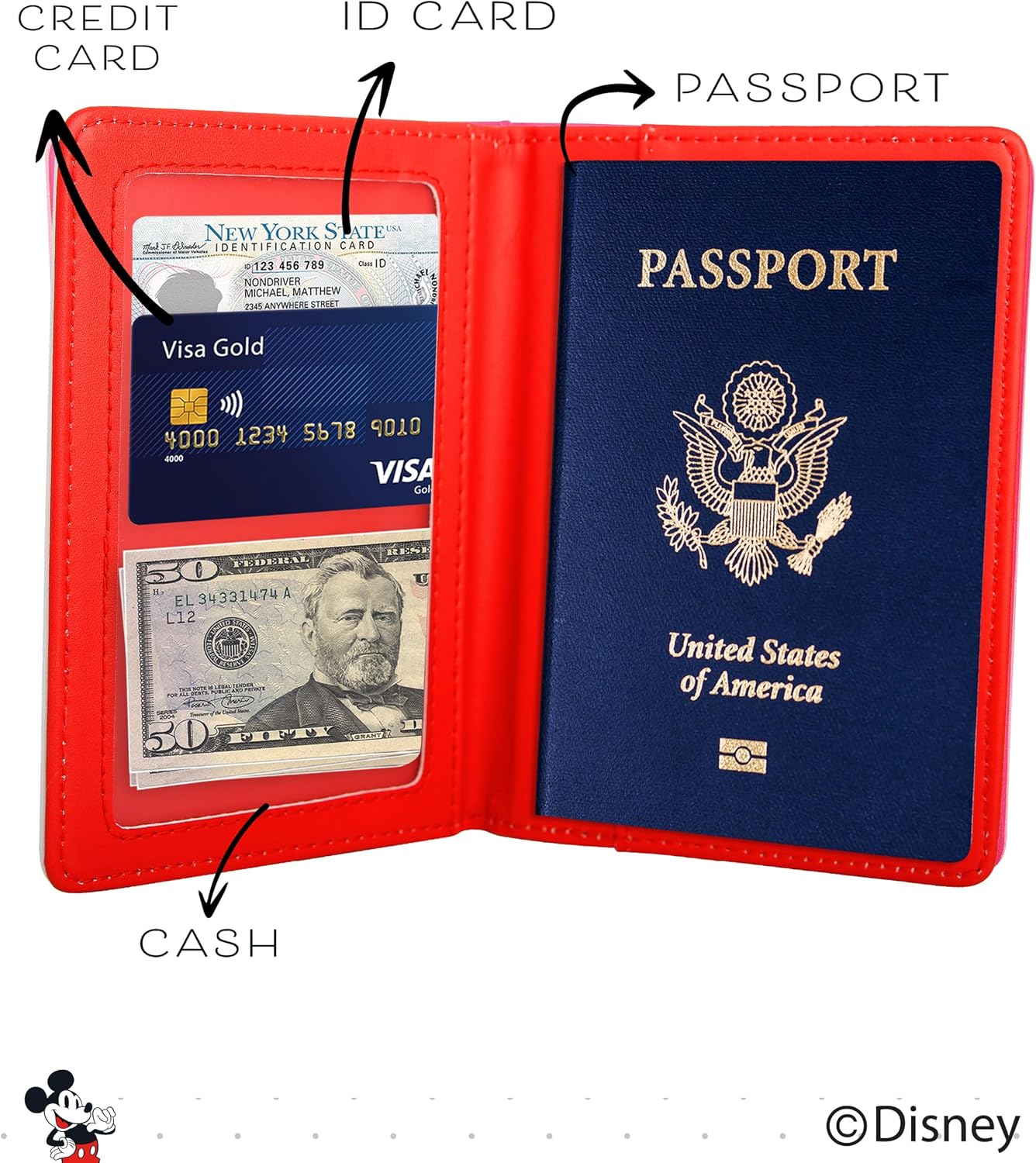 Disney Mickey & Minnie Mouse Passport Holder, Officially Licensed Passport Holder for Women, Travel Essentials for Women