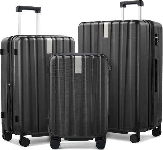 Hanke Expandable Hardshell Luggage Sets 3 Piece Extra Large Suitcases with Lock,28 Inch Luggage with Spinner Wheels, PC Travel Suitcase for Women Men 20 24 29Inch,Jet Black