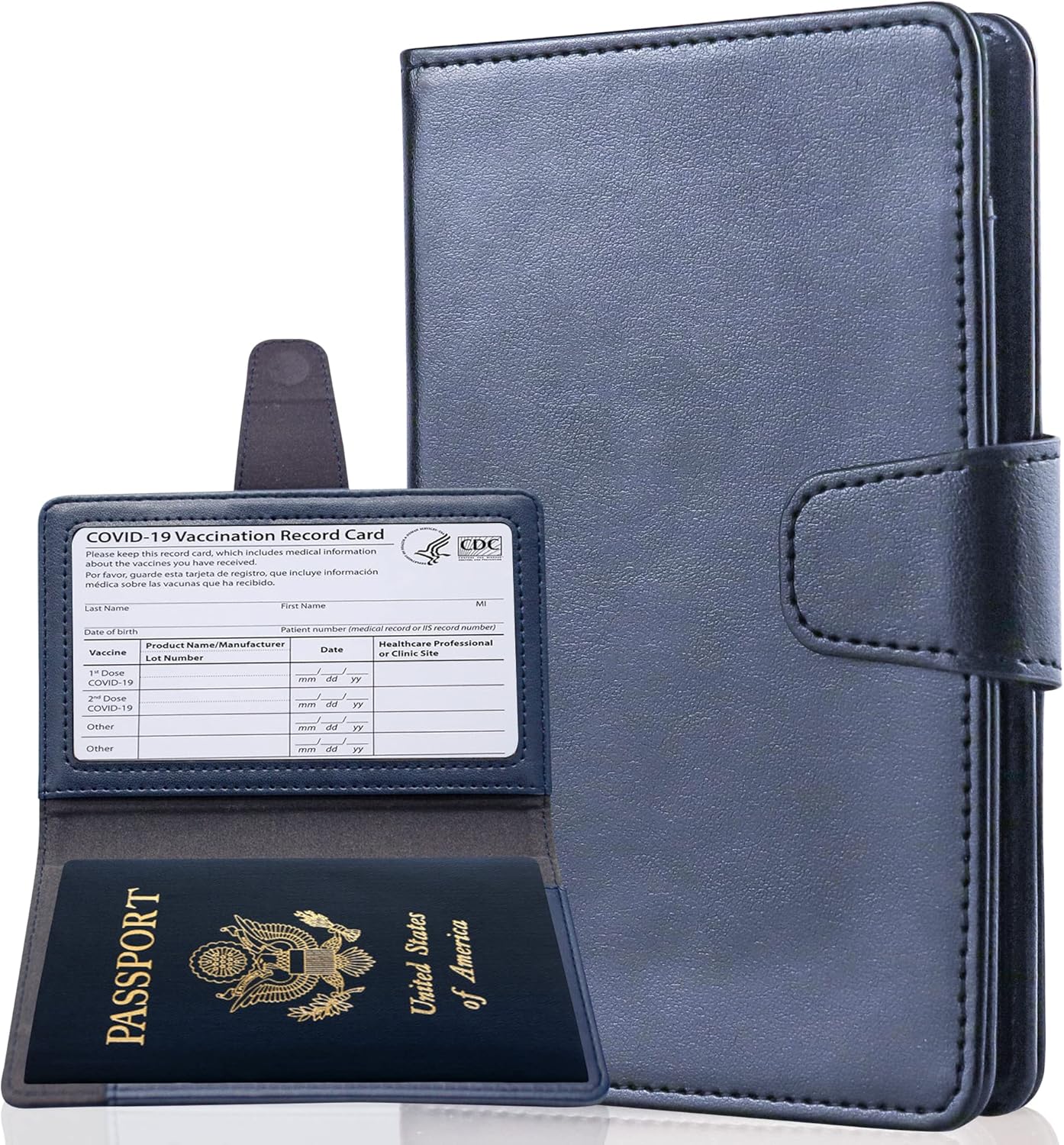 RFID Blocking Genuine Leather Wallet Passport Holder for Travel with Credit Card Slots and Ticket