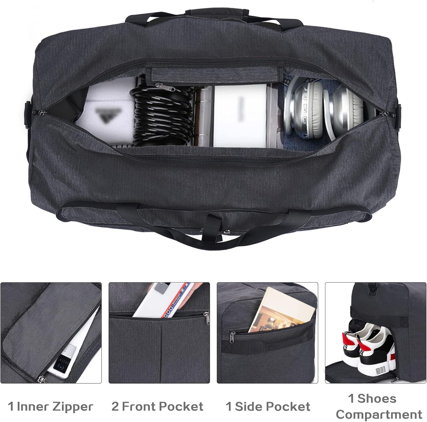 100L Travel Duffle Bag for Men, Urtala 32” Large Duffle Bag for Traveling with Shoe Compartment, Foldable Travel Duffel Bag Weekender Bag Gym Bag for Men Women Waterproof & Tear Resistant (Black)