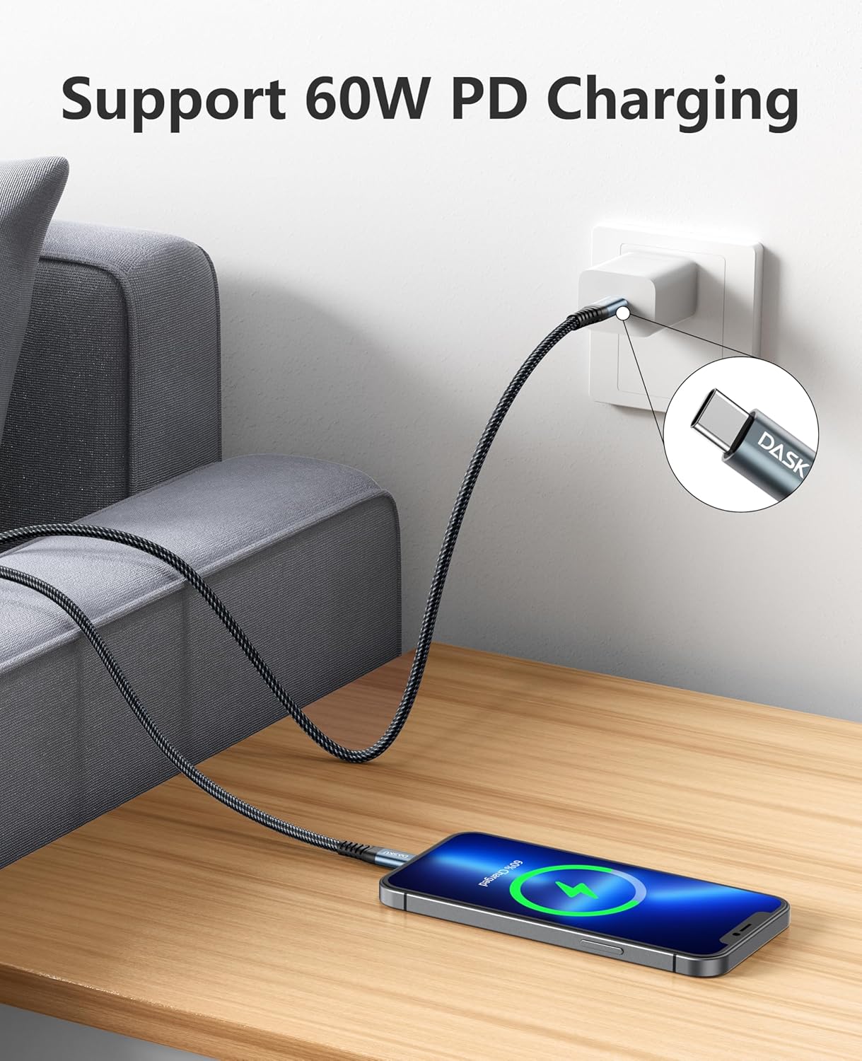 Dasku 2 Pack 6FT USBC to USBC Cable, 60W Fast Charging, Compatible with iPhone 16/15 Pro Max, Samsung Galaxy S24/S23/S22, MacBook/iPad