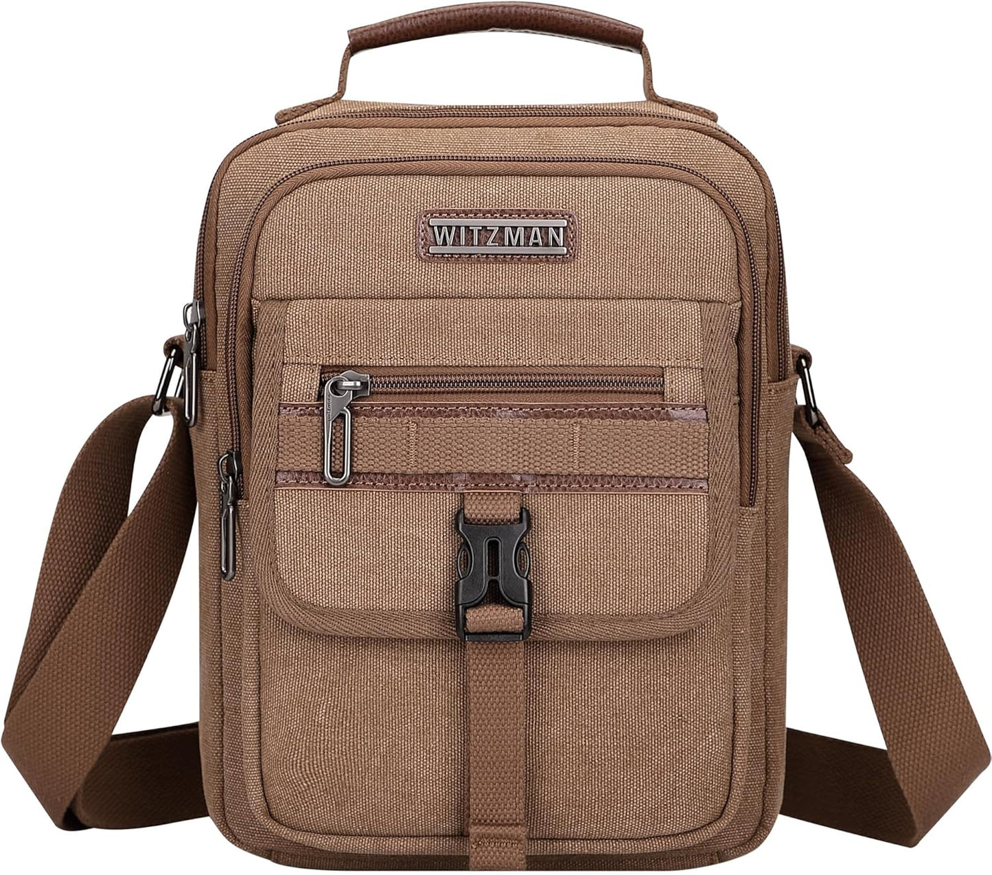 WITZMAN Crossbody Bag for Men Canvas Messenger Bags Vintage Man Purse Small Casual Shoulder Bag for Work Traveling
