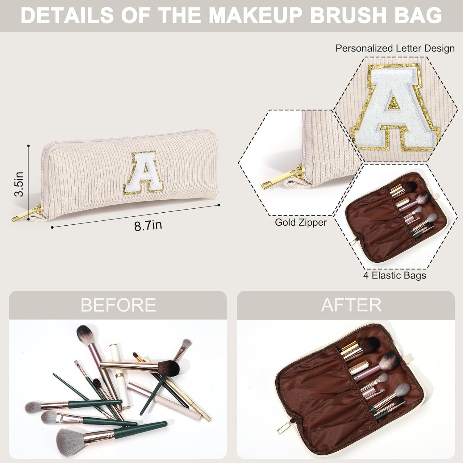 YOOLIFE Initial Travel Makeup Bag Cosmetic Bag - Teen Girl Gifts Trendy Stuff Friend Birthday Gifts