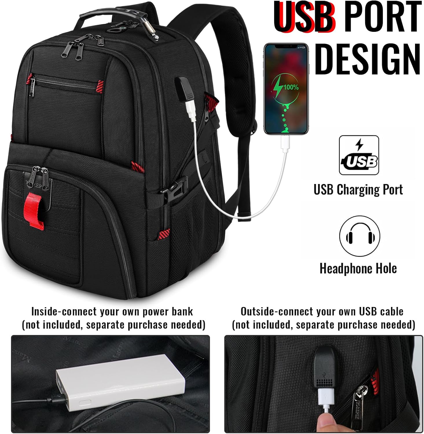 YOREPEK Travel Backpack, 15.6 Inch Laptop Backpacks for Men Women, Water Resistant College Backpack