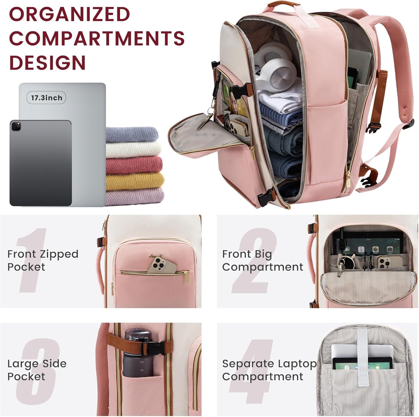 LOVEVOOK 50L Travel Backpack for Women & Men, Airline Approved Carry On Luggage with 3 Packing Cubes, TSA Overnight Bags, Waterproof Personal Item Bag, Weekender Essentials Backpacks fits 17" Laptop