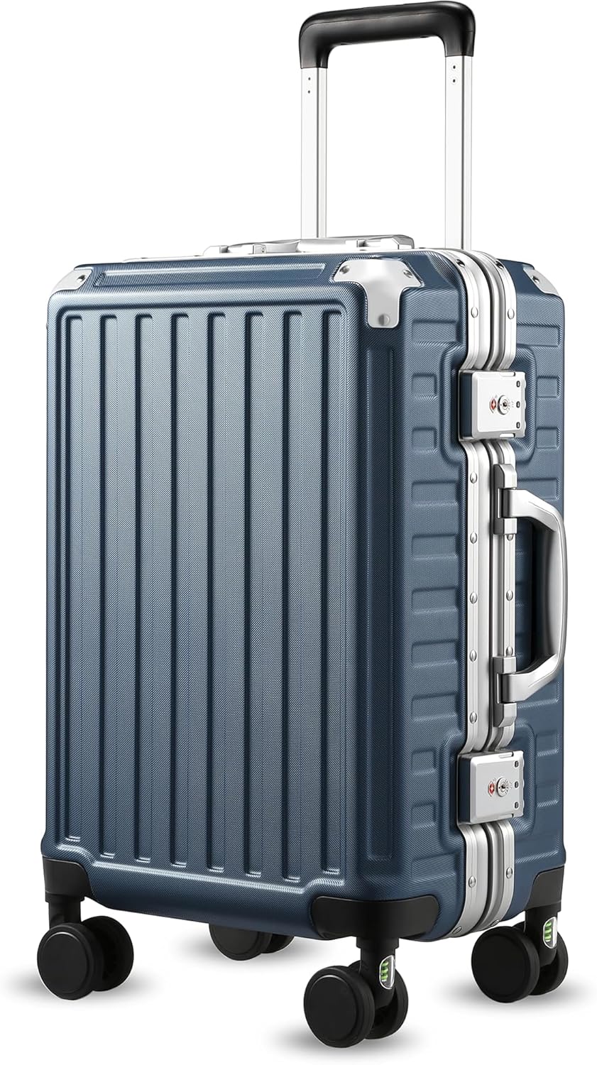 Carry On Luggage with Spinner Wheels, 8010S Aluminum Frame Zipperless Polycarbonate Hard Shell