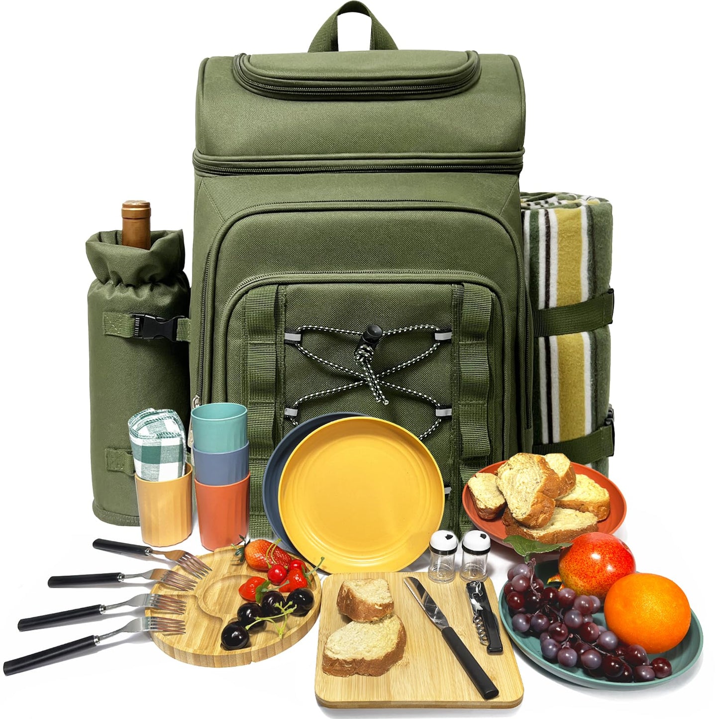 Hap Tim Picnic Basket Backpack for 4 Person with Blanket, Insulated Leakproof Cooler Compartment