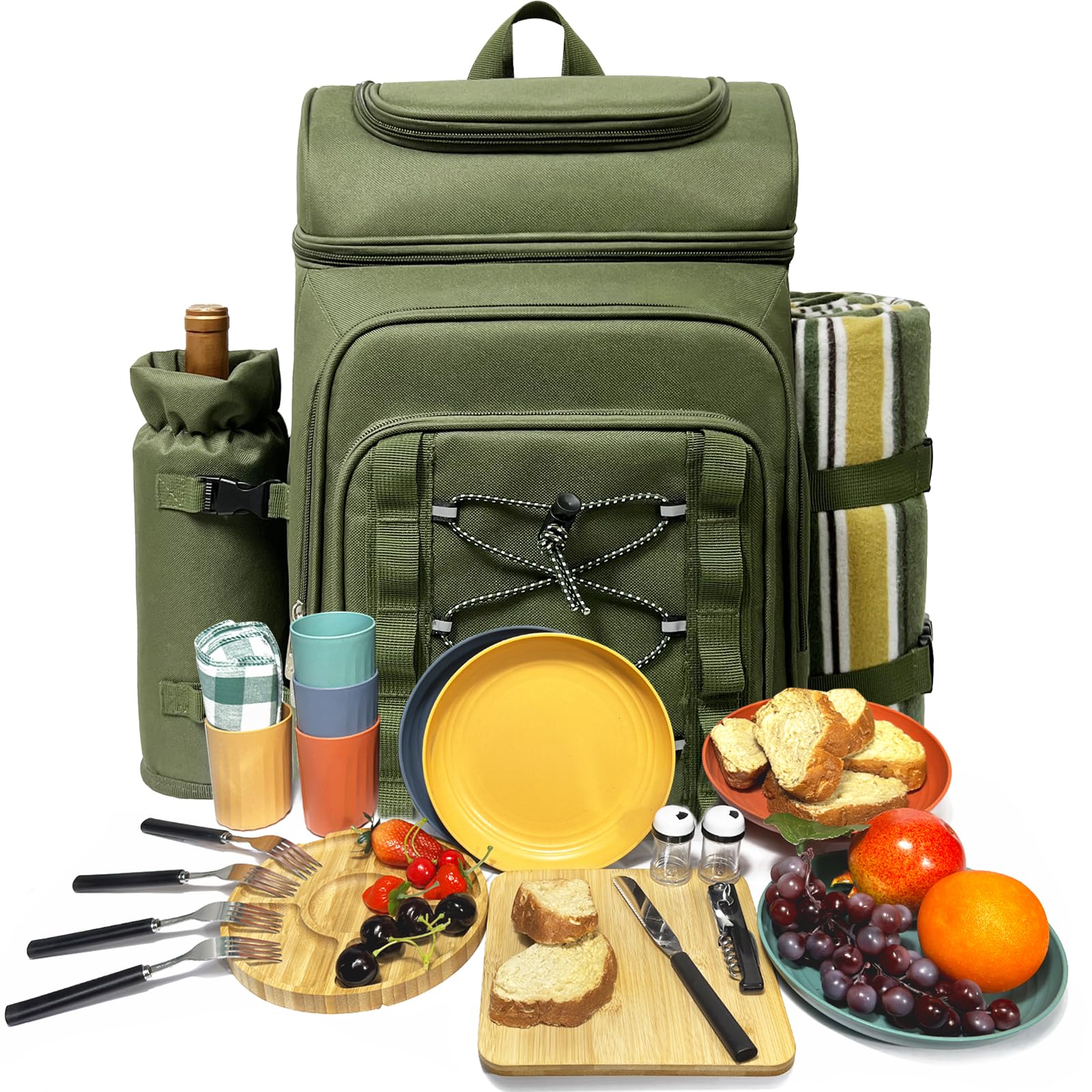 Hap Tim Picnic Basket Backpack for 4 Person with Blanket, Insulated Leakproof Cooler Compartment