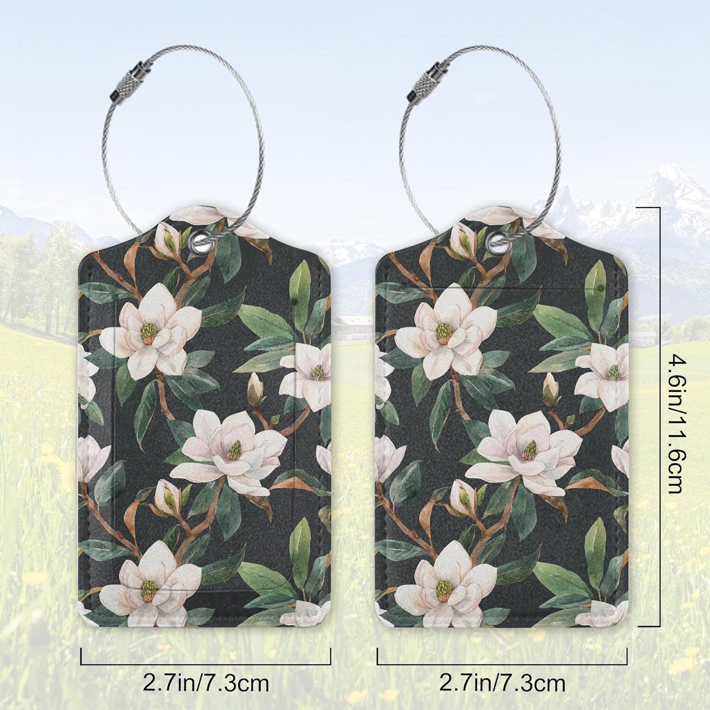 Magnolia Spring Luggage Tag for Suitcase,Floral Travel Tags with Privacy Cover ID Label & Stainless Steel Loop for Women