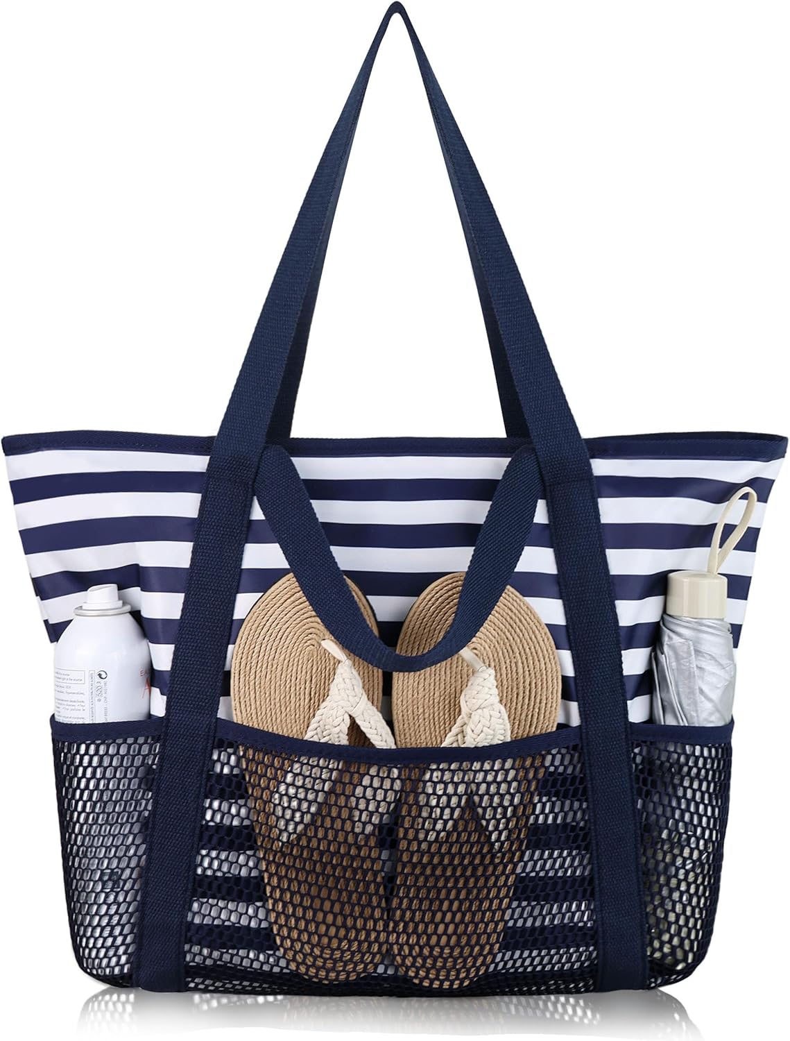 HOMESPON Beach Bag Large Waterproof Sandproof Foldable Tote for Women with Zipper Mesh Pockets for Pool Swim Travel Everyday