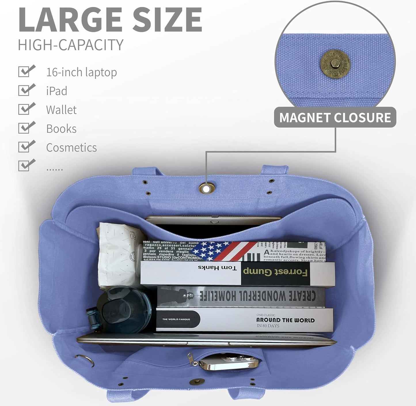 HOMESPON Large Canvas Tote Bag for Women Everything Bag with Pockets and Laptop Sleeve