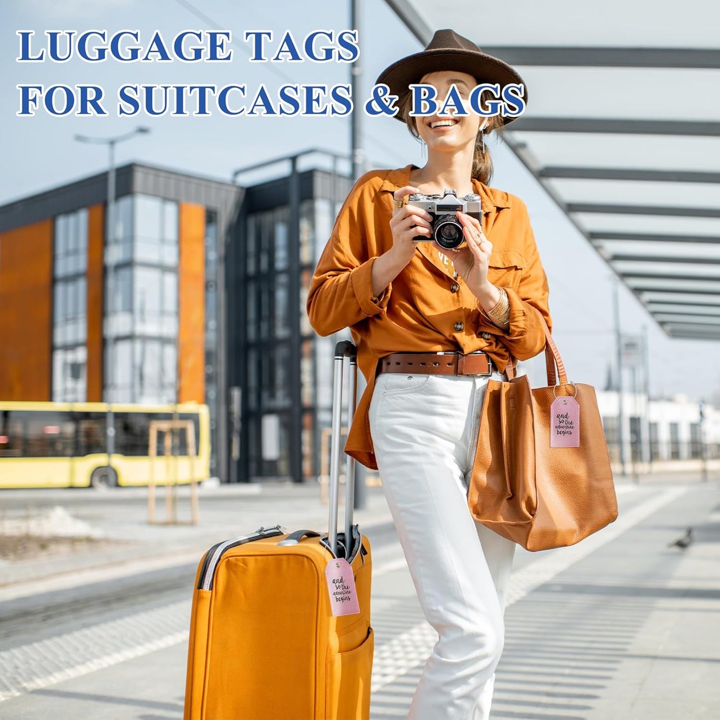 Luggage Tag & Initial Baggage Tags for Suitcases Leather Bag Tags for Backpacks Handbag School Instrument with Name ID Label Travel Essentials, Unique Fun Rose Gold Personalized Luggage Tags 2 Pack