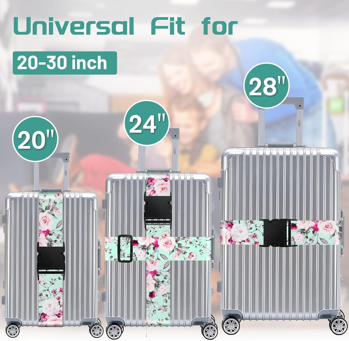 Slohif Luggage Straps for Suitcases Travel Belt Accessories Luggage Connector Identifiers Over Handle with Buckle Unique Nylon Adjustable Strap for Sleeping Bag Car Seat Green Flower (2 Pack)