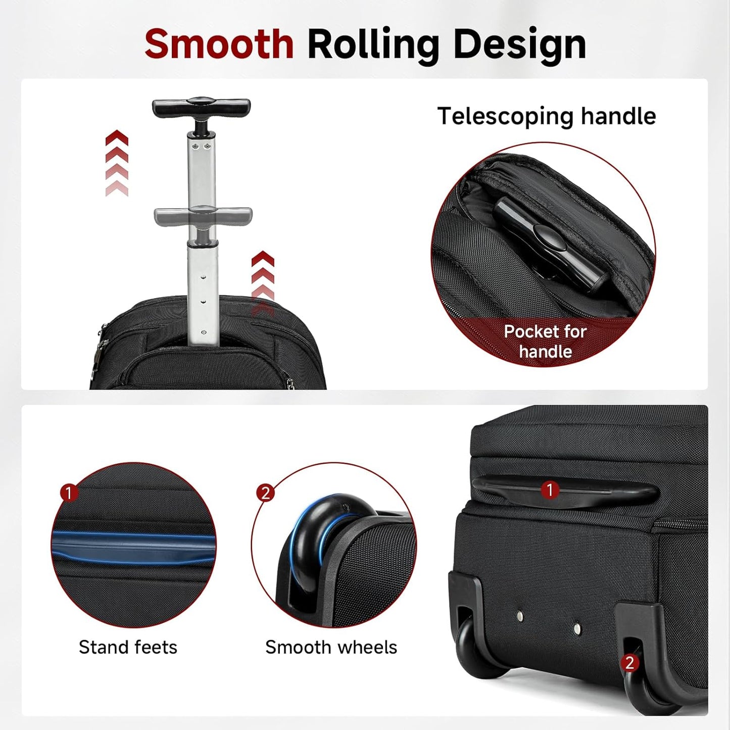 Rolling Backpack for Women Adults with wheels, 17.3 Inch Laptop Backpack Bag with Wheels for Travel Work Business (1Pc Black Backpack with 3 Packing Cubes)