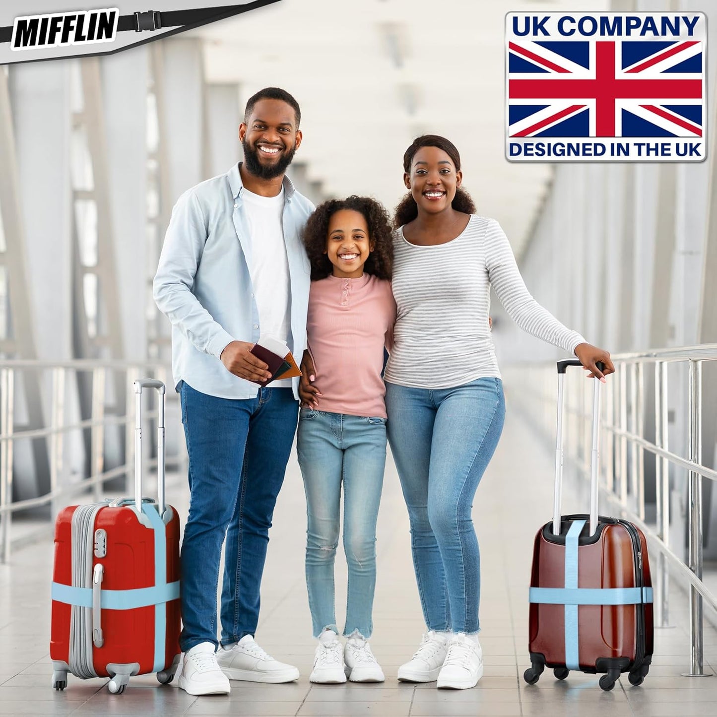 Luggage Straps - Blue, 78" Long, 2 Inches Wide, 4 Pack - Adjustable Nylon Belt for Travel Suitcases & Bags - by Mifflin-USA