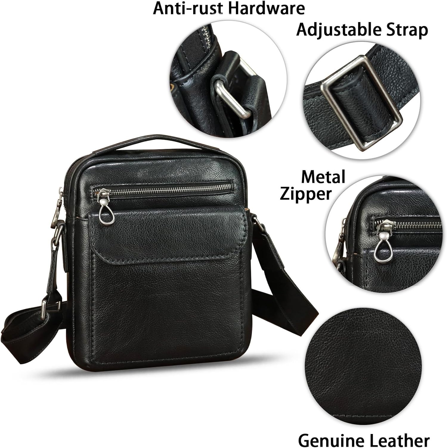 Genuine Leather Messenger Bag for Men Shoulder Crossbody Bag Vintage Man Purse Satchel Handbag