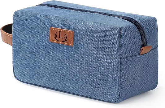 Janhavi Canvas Toiletry Bag for Men Waterproof, Personalized Engraved Initials & Wheat Ear, Toiletry Bag For Shower Caddy, Cruise Ship Essentials, Groomsmen Gifts, Men's Accessories (Blue E)