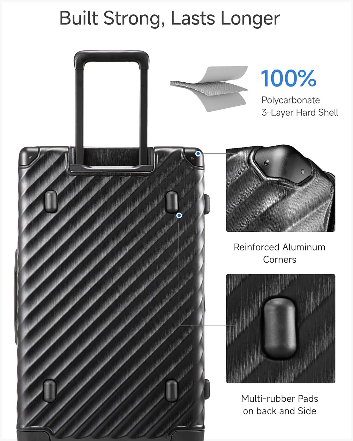 Trunk Luggage, Expandable PC Hard Shell Large Checked 30 Inch Suitcase with Shock - Absorbing Wheels & TSA Lock, Black, 115L - 125L