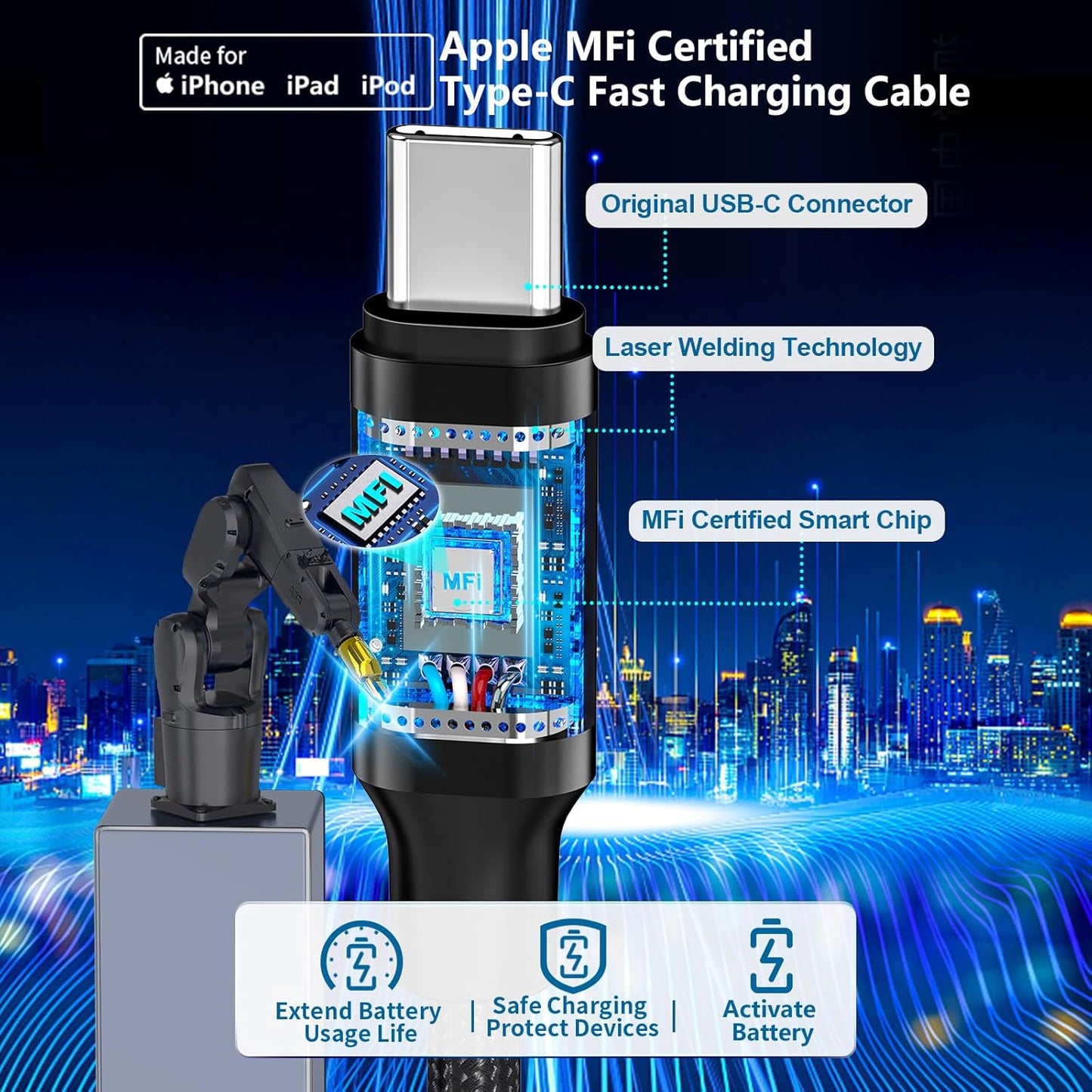 [Apple MFi Certified] iPhone 16 Car Charger, Rombica 52.5W USB-C&USB-A Car Power Cigarette Lighter PD/QC Type-C Fast Charging with Type-C Braided Cable for iPhone 16/16 Pro Max/15/15 Pro/Galaxy/Pixel