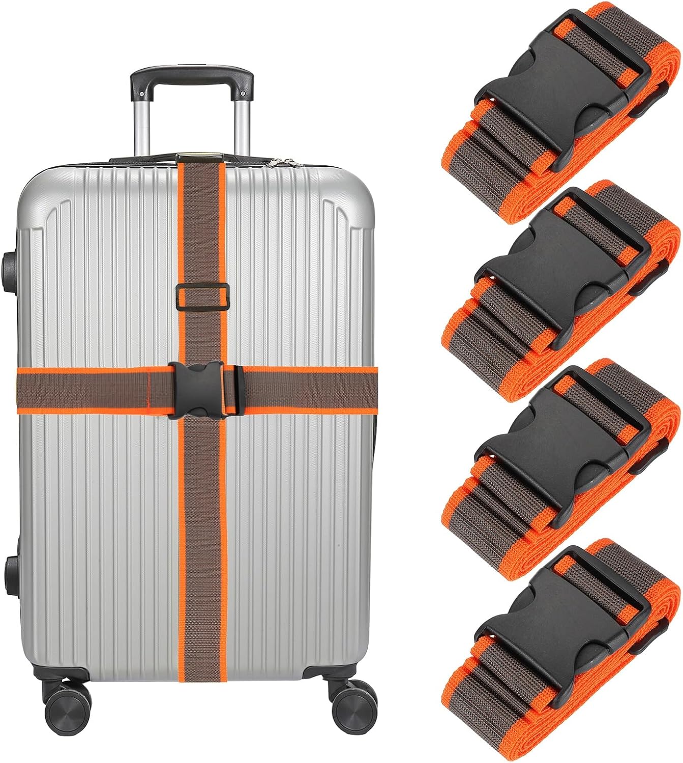 MECCANIXITY Luggage Straps with Quick-Release Buckle Adjustable Suitcase Belt Strap for Suitcase Briefcase Backpack Travel, Gray-Orange, Pack of 4