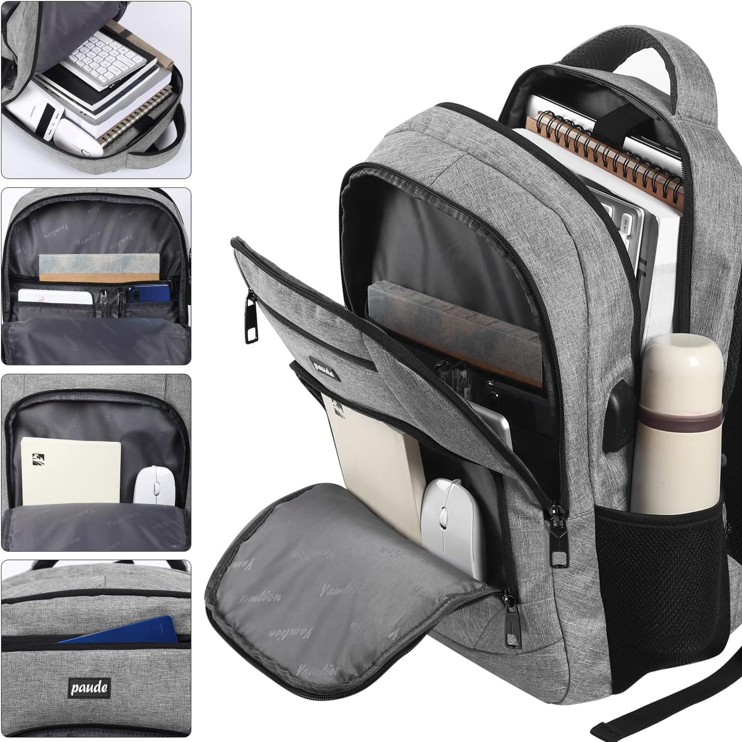 Paude Backpack School,17.3 Inch Travel Laptop Backpack,Bookbag for Teen Boys College Backpack with USB Charging Port,Waterproof