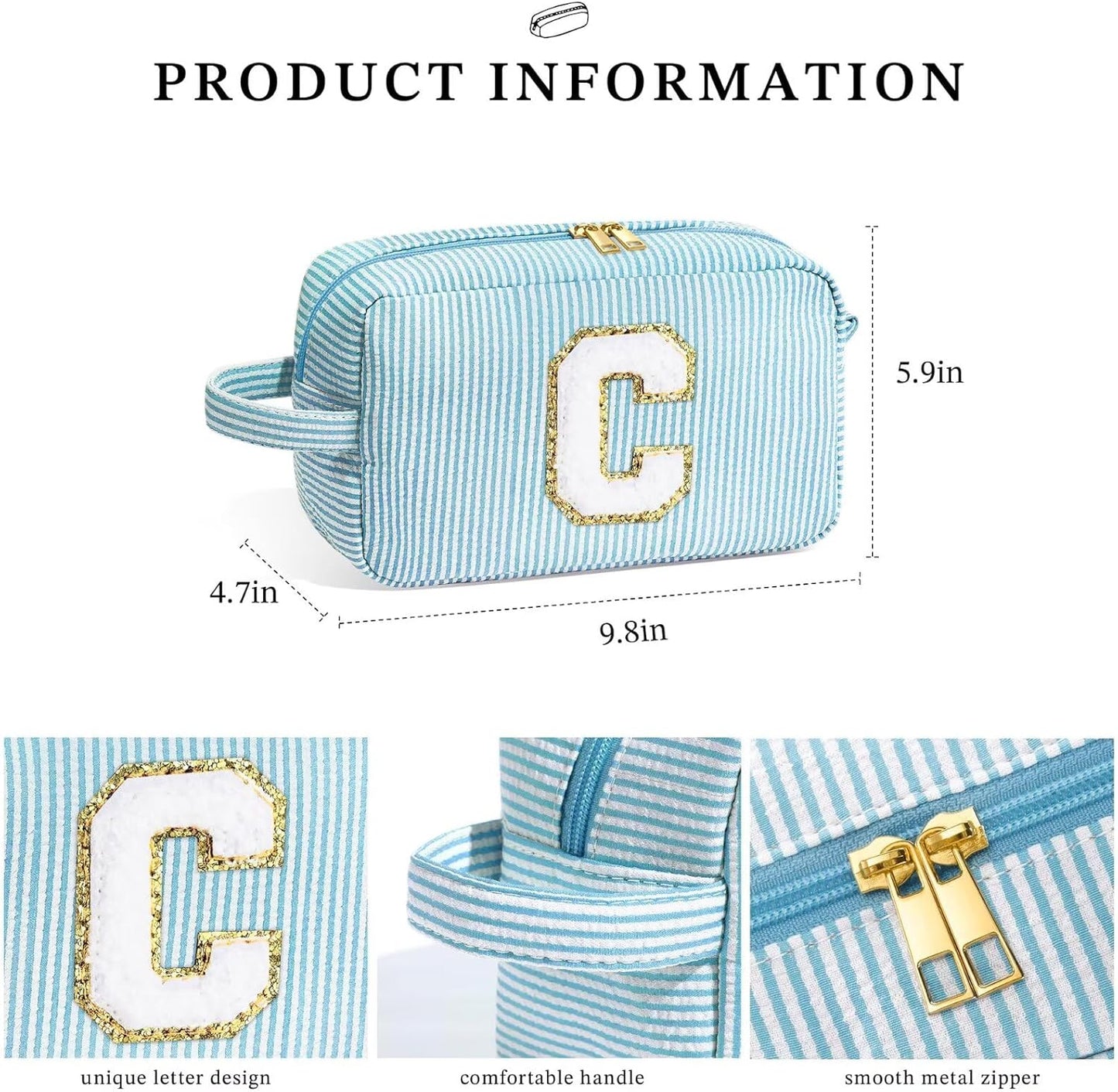 YOOLIFE Initial Makeup Bag - Personalized Cute Blue Makeup Bags, Girls Makeup Toiletry Bag Pouch, Makeup Case for Women Friend Female Sister, Birthday Gifts for Women R