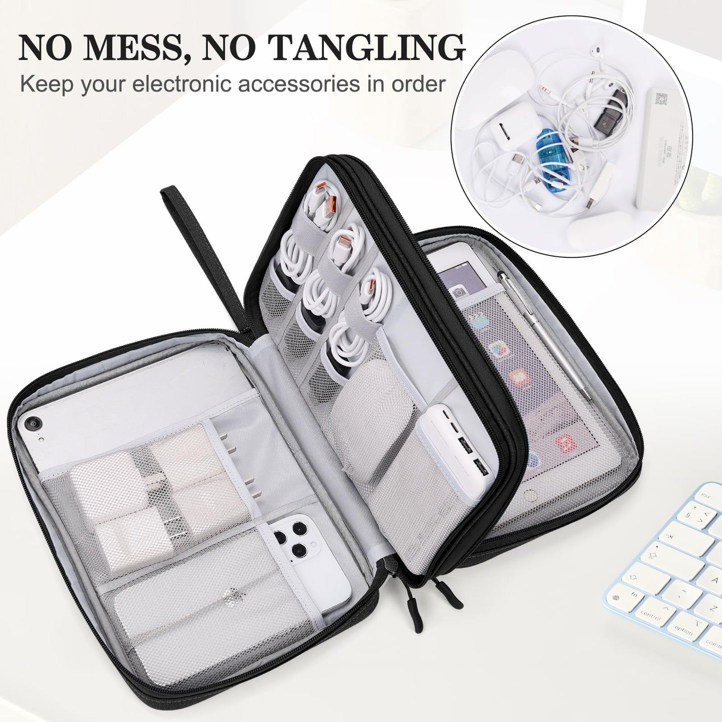 FYY Electronic Organizer, Travel Tech Pouch Bag, Extra Large, Black