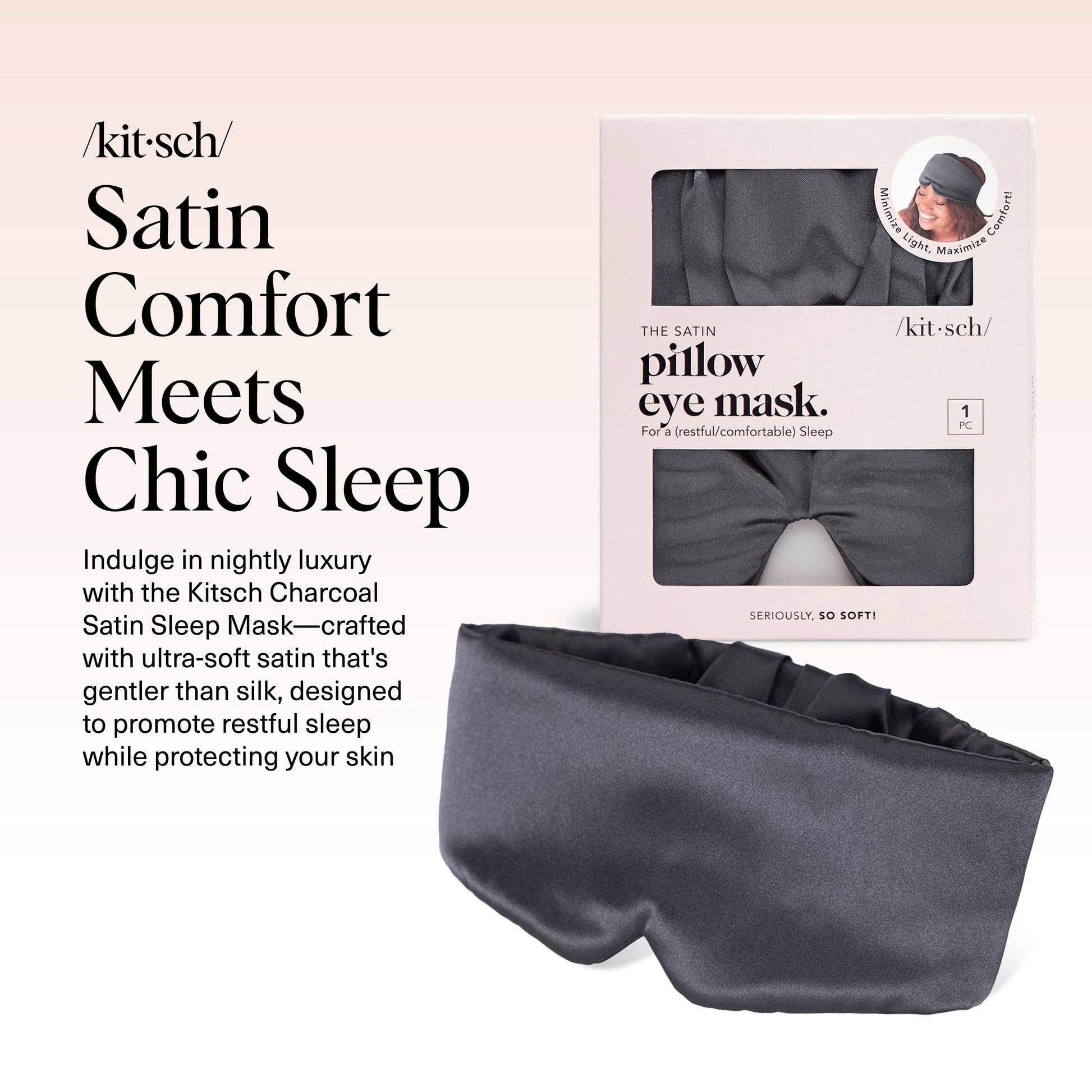 Kitsch Satin Sleep Mask | Eye Masks for Sleep - Charcoal Black
