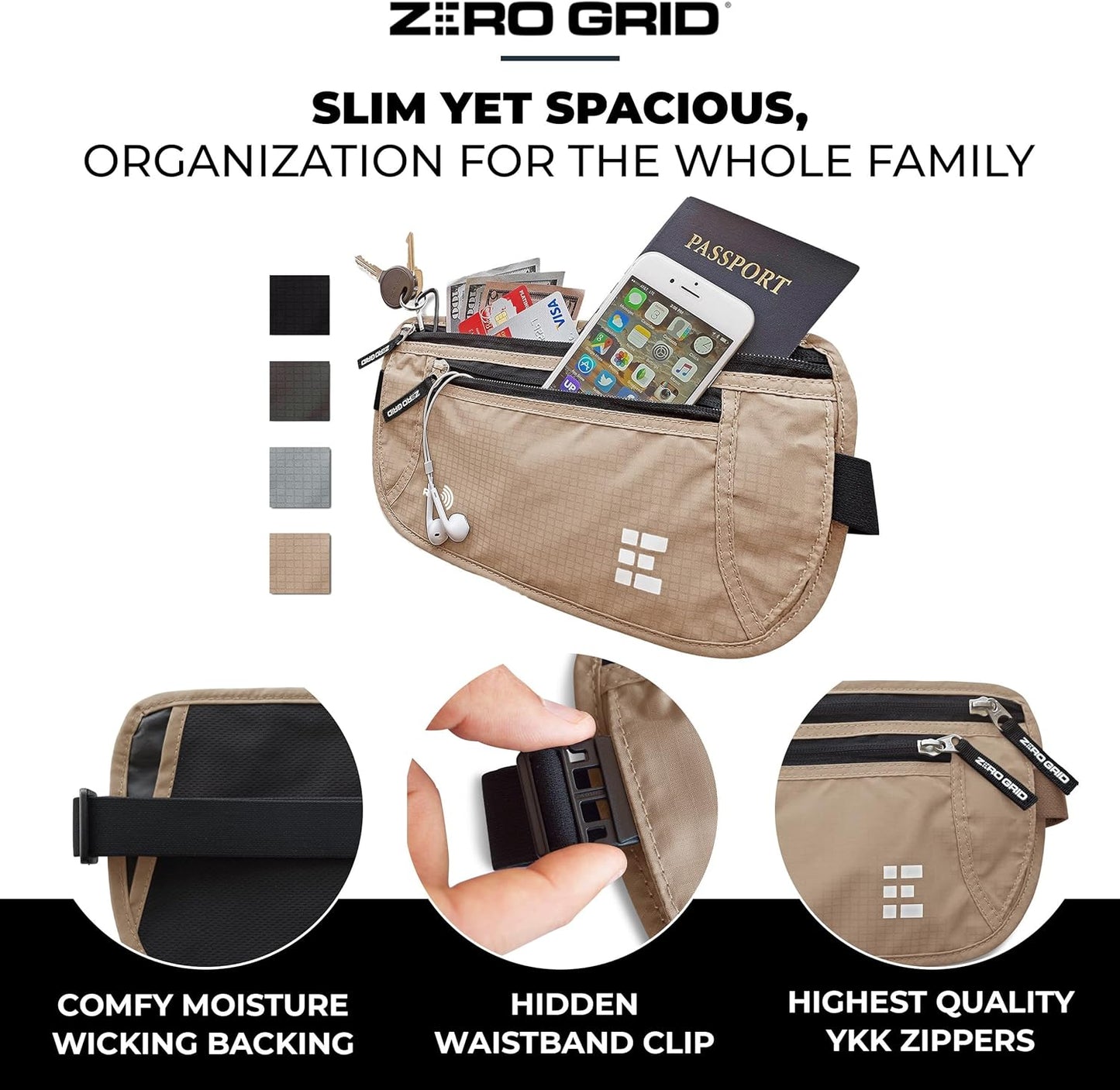Money Belt for Secure Travel - RFID Blocking Slim Passport Holder - Hidden Waist Pouch for Cash, Credit Cards, Documents - Concealable Under Clothes, Water-Resistant Slim Fanny Pack for Men and Women