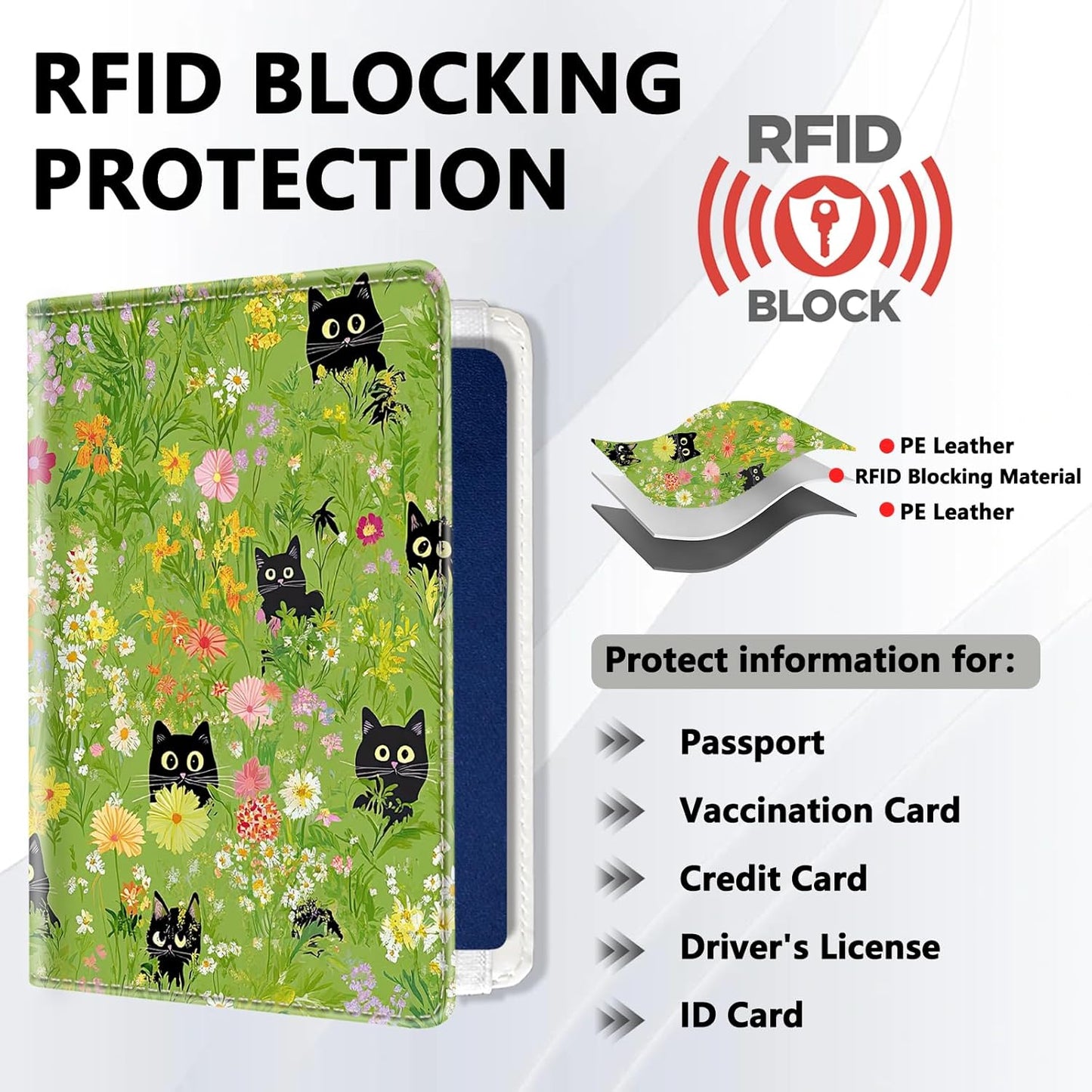 Passport Holder for Travel, Cute Passport Cover for Women Men, Waterproof PU Leather Rfid Blocking Passport Wallet with Credit Card Case for Travel Family, Boys Girls Travel Essentials