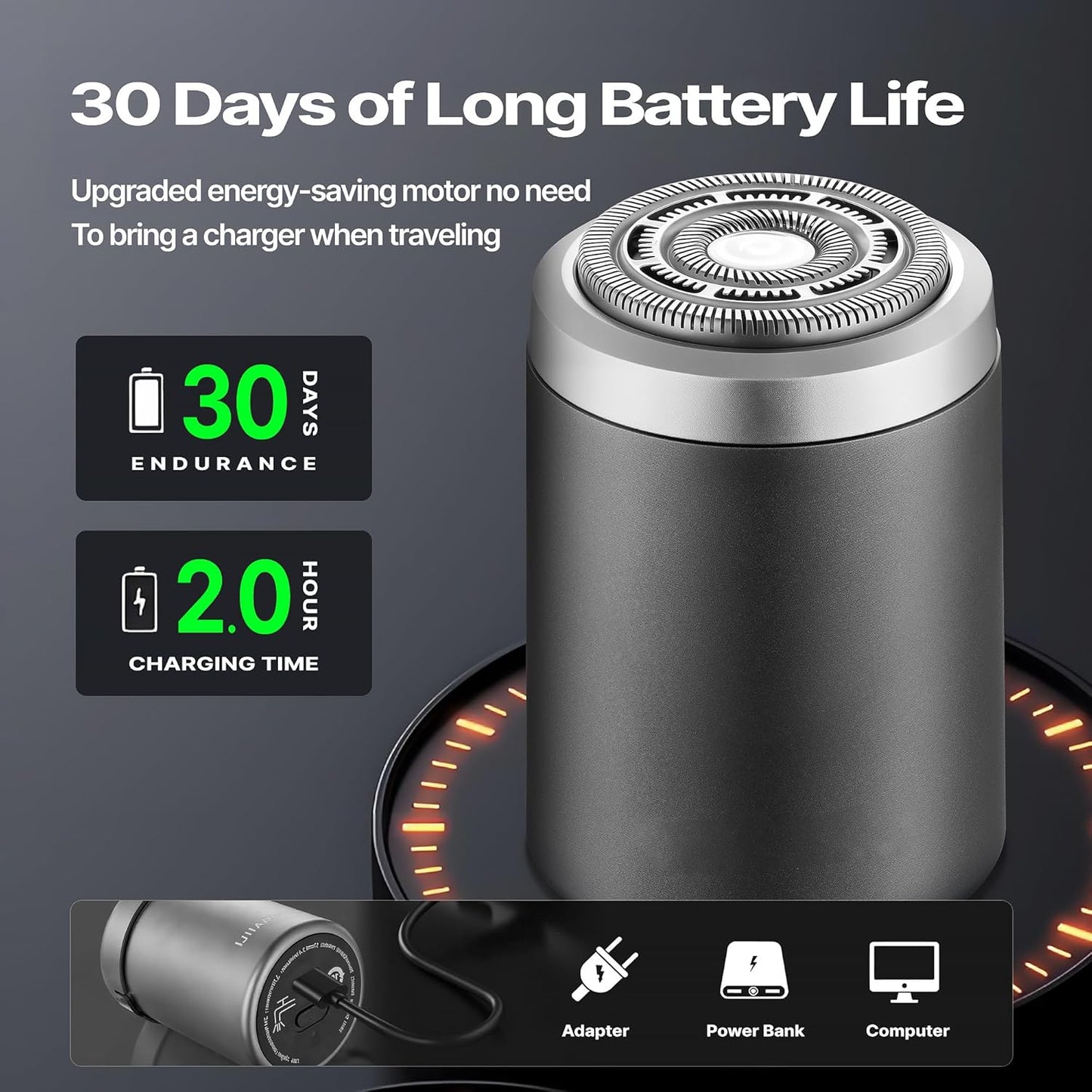 Premium Titanium Mini Shaver for Men - IPX7 Waterproof Electric Razor with Floating Foil System, USB-C Fast Charge, 90-Day Battery - Compact Travel Shaver for Sensitive Skin & Precision Grooming
