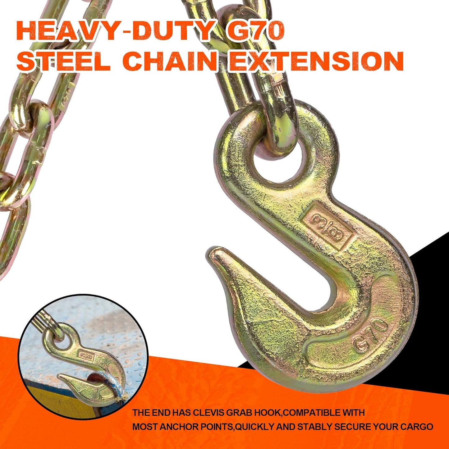 2" x 27' Ratchet Straps with Chain Extension and Grab Hooks,Heavy-Duty Tie Down Straps 3,333 lbs Working Load Limit and 10,000 lbs Break Strength for Cargo Straps for Secure Transport 4Pac