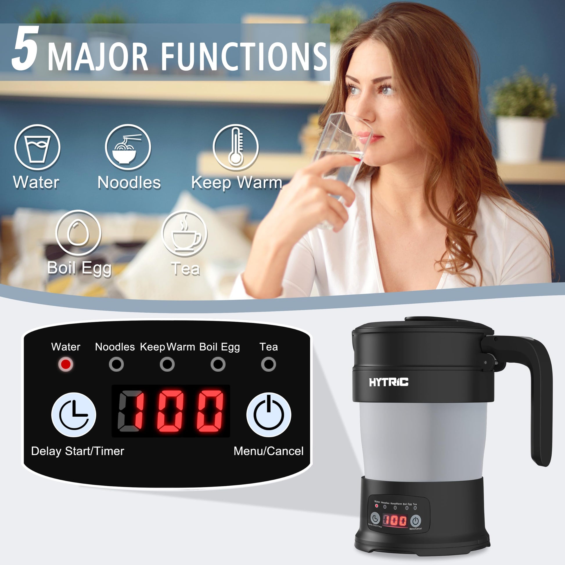 HYTRIC Travel Electric Kettle, 700ML Collapsible Hot Water Kettle, Black